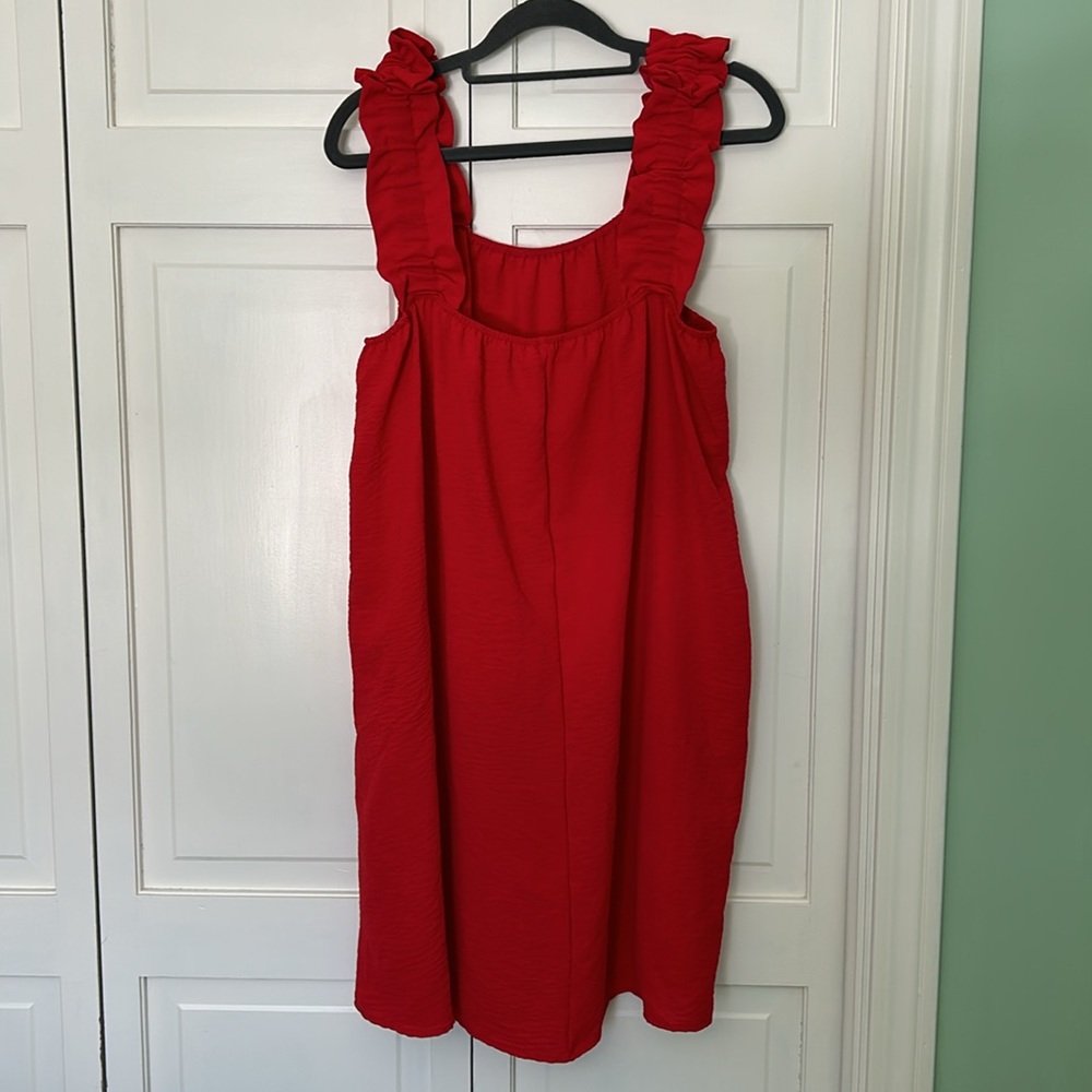Cotton Bleu Ruffle Strap Red Large Sundress - Picture 6 of 7
